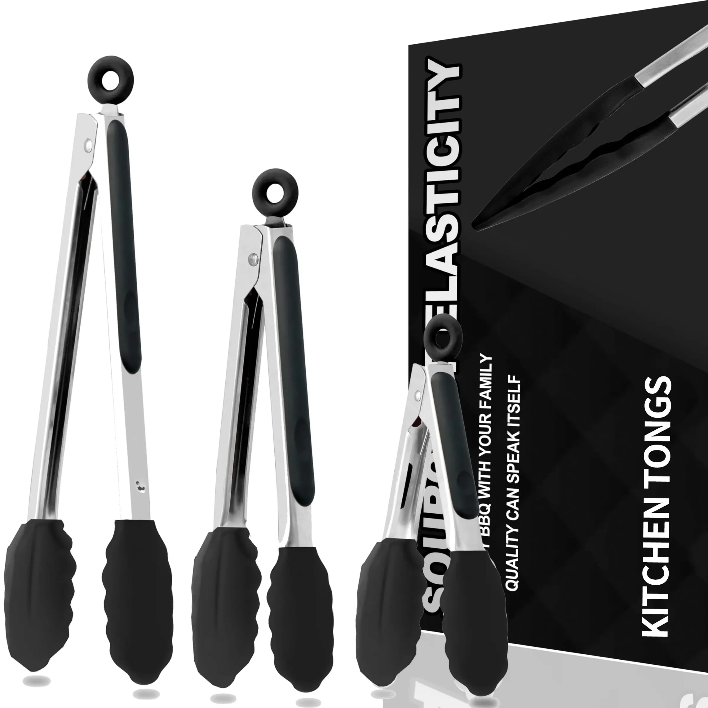 Stainless Steel Kitchen Tongs Set, 7/9/12-Inch Heavy-Duty Cooking Utensils, Durable Kitchenware, Handy & Versatile Design, Ideal for Grilling, Serving & Daily Use