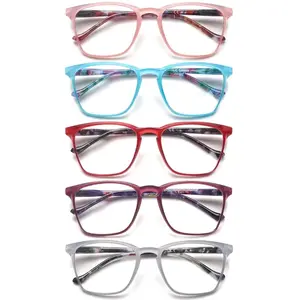 5 Pack Blue Light Blocking Reading Glasses for Women Stylish Square Frames Spring Hinge Comfortable Multicolor for Daily Wear Eyeglasses