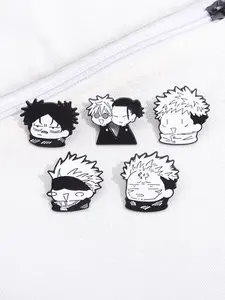 Jujutsu Kaisen Q Version Enamel Pin Set, Minimalist Line Art, Includes Five, Tiger Staff, Sukuna, Yuji, Gojo Expressions, Daily Bag Decoration