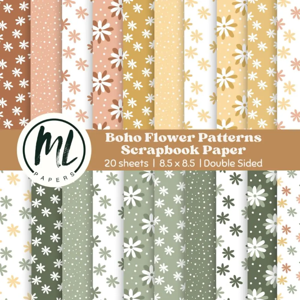 Fall Floral Pattern Scrapbook Paper: Boho Flower Scrapbook Paper, Earthy Craft Paper for Card Making, Scrapbooking, Junk Journaling, Decorations, Collage Papers for Mixed Media, 8.5 x 8.5 inch