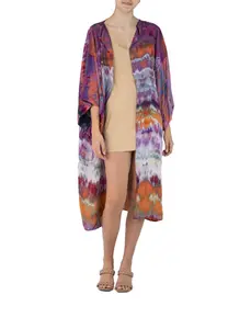 MORPHEW COLLECTION Purple, Orange & Gray Silk Kimono