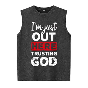 100% Cotton I'm Just Out Here Trusting God Christian Religious Washed Vest