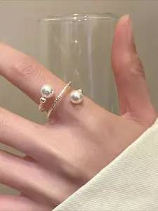 A multi-layered open ring, simple and fashionable Japanese and Korean style, Pearl Embellished, suitable for daily life and parties, Pearls