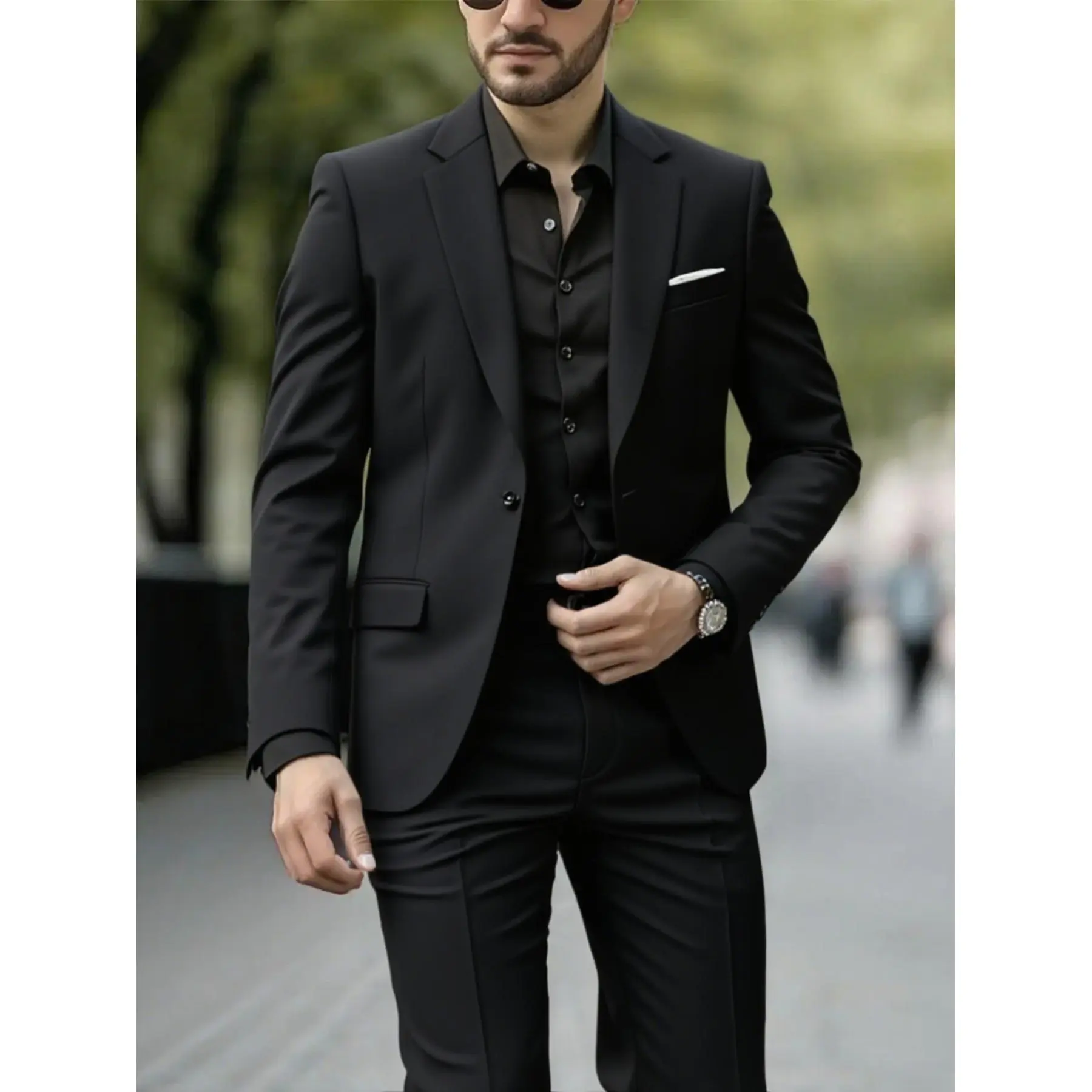 Men's 2-Piece Fitted Polyester Elegant Formal Suit Set - Lapel Collared Long Sleeve Buttoned Jacket, Plain Solid Trousers, All Seasons Executive Wear for Wedding, Ceremonial Events (Dry Clean Recommended)