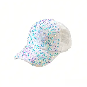 Summer Mesh Duckbill Cap for Women Glitter Sequin Design Breathable Sun Protection Travel Hat