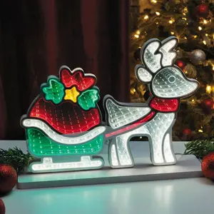 14 1/2" x 11 1/4" Reindeer with Sleigh of Presents Plastic Infinity Light
