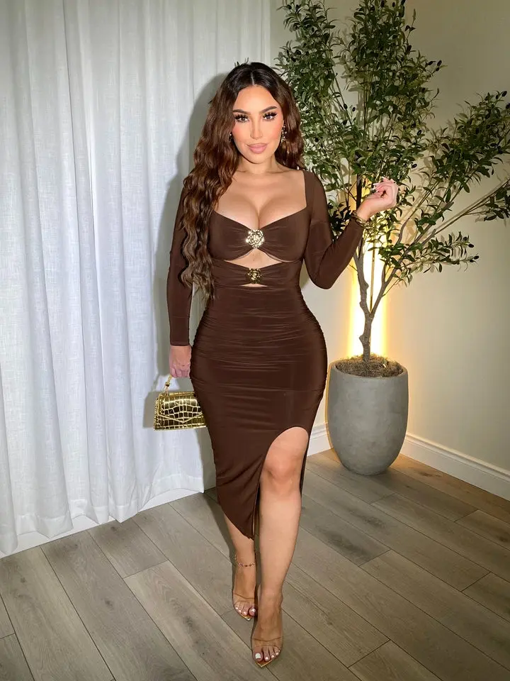 Dahlia Brown Midi Dress - TikTok Shop Dahlia Brown Midi Dress - TikTok Shop