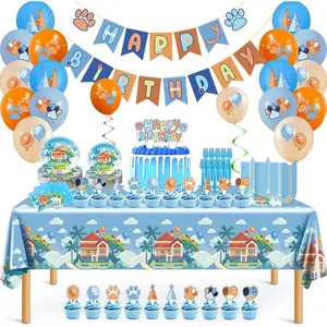 133PCS Blue Birthday Party Supplies - Serves 20 Guests,Blue Birthday Decorations, Blue Plates and Napkins, Tablecloth, Balloons, Banner, Cake Toppers, Fork & Paper Food Trays - Party Supplies