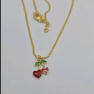 Cherry beautiful necklace small 18"inches shorter gold-plated nice gift