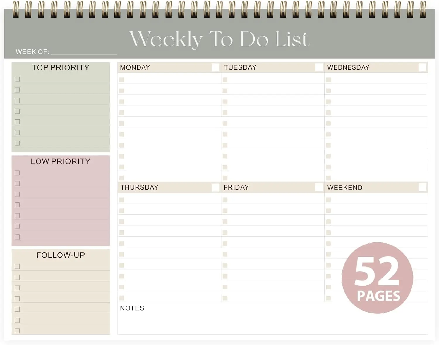 Weekly To Do List Notepad, Undated Planner with 52 Sheets (8.5''x11'') | Desk Accessories and Supplies, Women & Man, Home School & Work
