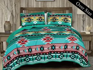 Turquoise Southwest Aztec 3 Piece Oversized Quilt Set