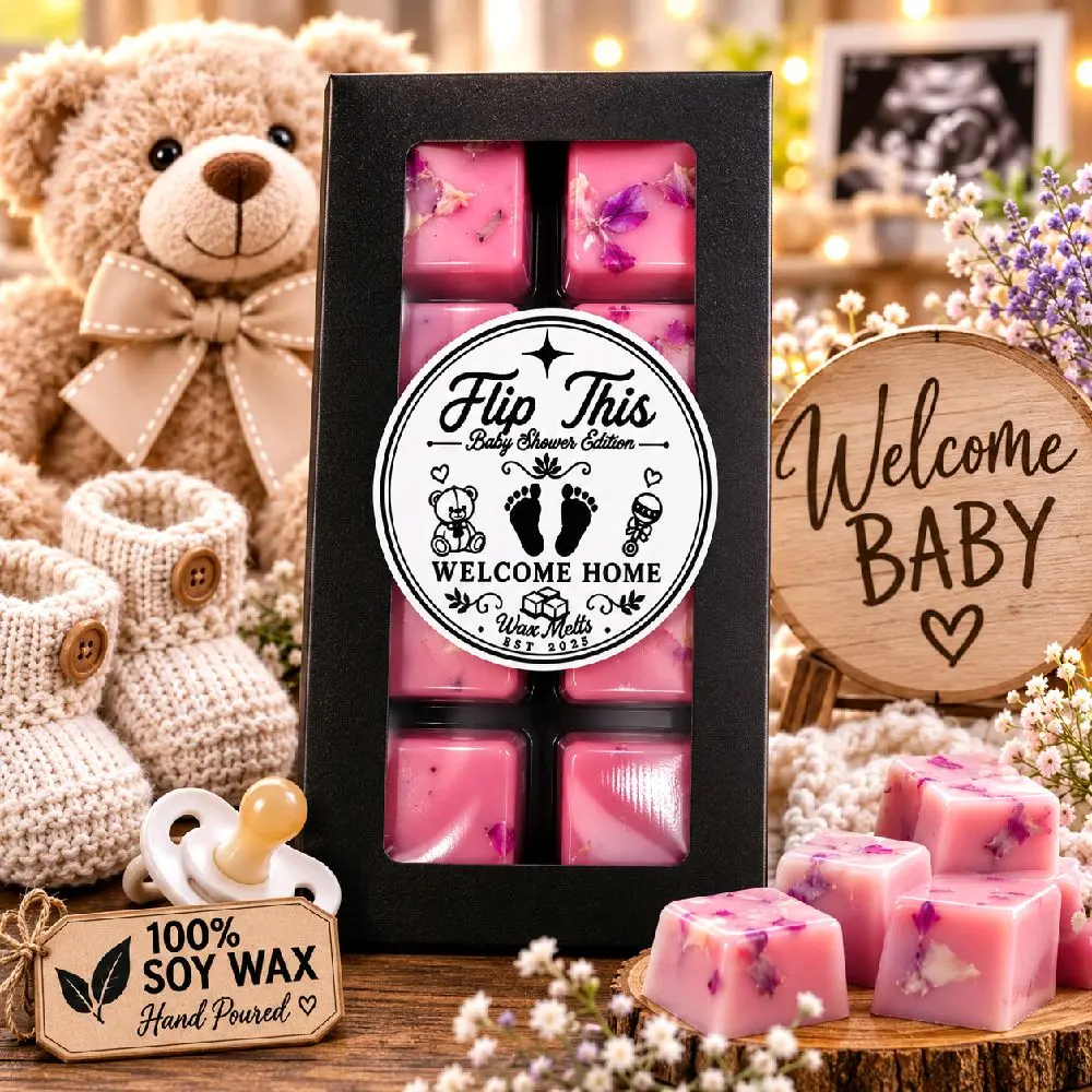 100% Soy Wax Wax Melts Welcome Home Baby Shower Edition Pink Handmade Baby Shower Favor Hand Poured Gift Made in Texas Welcome Home Baby Shower Edition wax melts are hand poured in our home using 100% soy wax for a clean, long-lasting fragrance experience