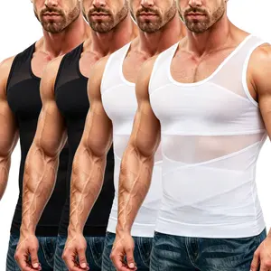 1/2/3/4 Mens Body Shaper Shapewear Vest Compression Tank Top Underwear Lightweight Sports Workout Stretchy Breathable Mesh Gym Shirt Fitness Soft Stylish Fabric Clothes Menswear Gamis