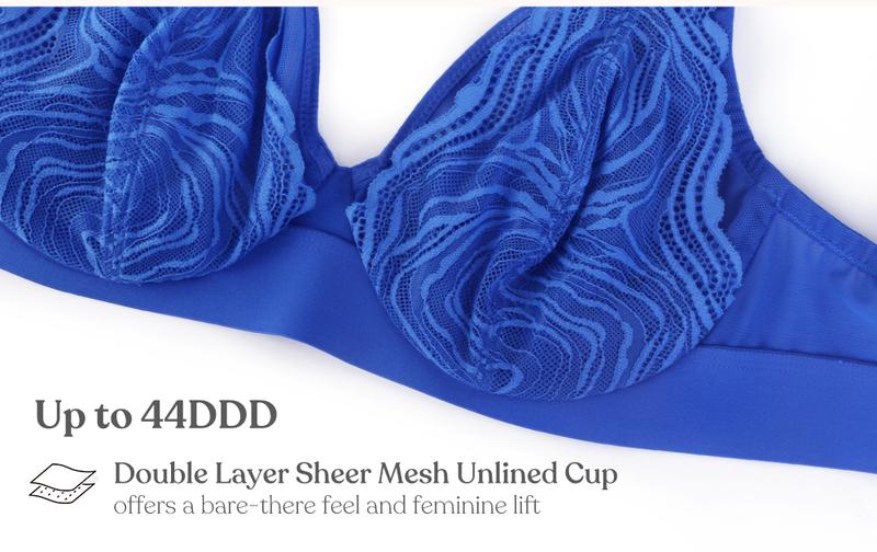 HSIA Serenata Flora Linear Plus Size Lace Sheer Mesh Full Coverage Adjustable Straps Unlined Underwire Bra