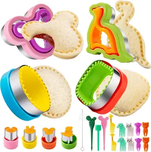 Stainless Steel Cookie Cutter Set DIY Bread Pancake Biscuit Vegetable Shapes Cutter Mold Baking Tools Kitchen Gift Double Layer Cartoon Sandwich Sealer Cutter 22Pcs