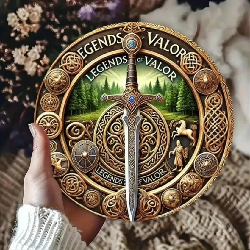 Vintage Retro Aluminum Art Sign Durable Waterproof Sword Shield Design ...