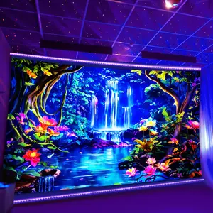 Glowing Under Fluorescent Light - Vibrant Forest Wonderland Waterfall Tapestry, Large Size Fluorescent Aesthetic Print Hanging Cloth, Bedroom Aesthetic Hanging Tapestry for Party Celebration, Bedroom Office Living Room, Home Decoration, Wall Decorat 60X40