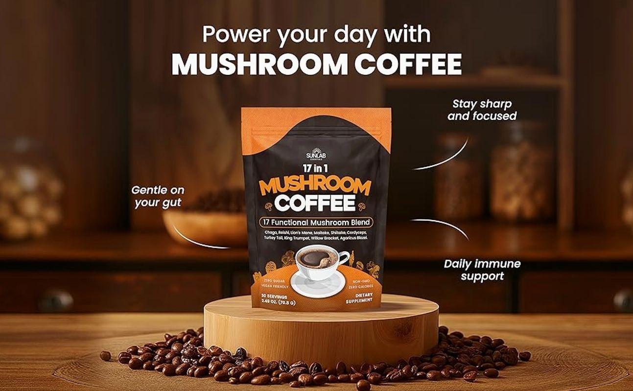 Organic Mushroom Coffee 17 Functional Mushroom Blend (Lion's Mane, Reishi, Chaga, Cordyceps, Turkey Tail & More) Gourmet Arabica Instant Coffee for Immunity, Focus & Energy - USA Made - 30 Servings Organic Mushroom Coffee 17 Functional Mushroom Blend (Lion's Mane, Reishi, Chaga, Cordyceps, Turkey Tail & More) Gourmet Arabica Instant Coffee for Immunity, Focus & Energy - USA Made - 30 Servings