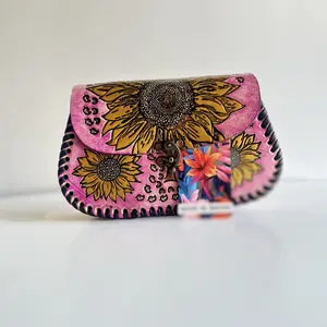 Hand-Painted & Hand-Tooled Genuine Leather Crossbody Bag