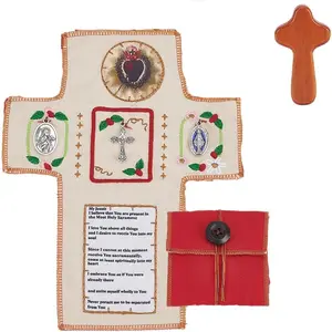 Red Mini Pocket Prayer Book, Fabric Devotional Shrine with Cross, Portable Travel Prayer Kit Shrine Catholic Handmade Spiritual Christian Gifts for Catholic Women