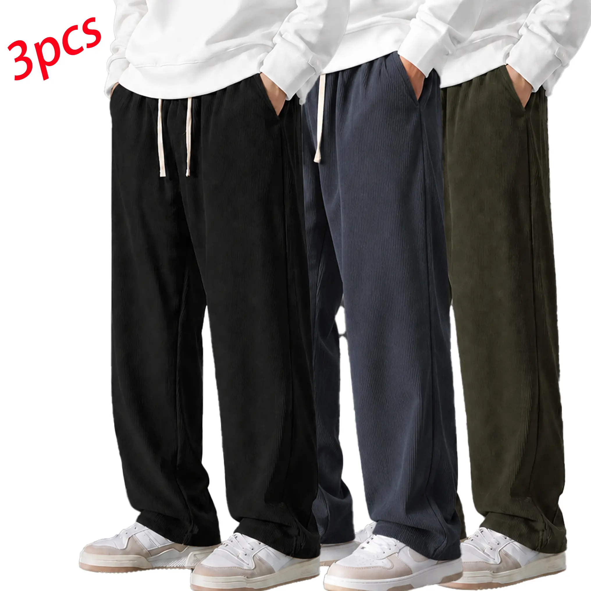 Men’s   for spring and autumn, loose straight fit, breathable, skin-friendly, comfortable corduroy casual pant