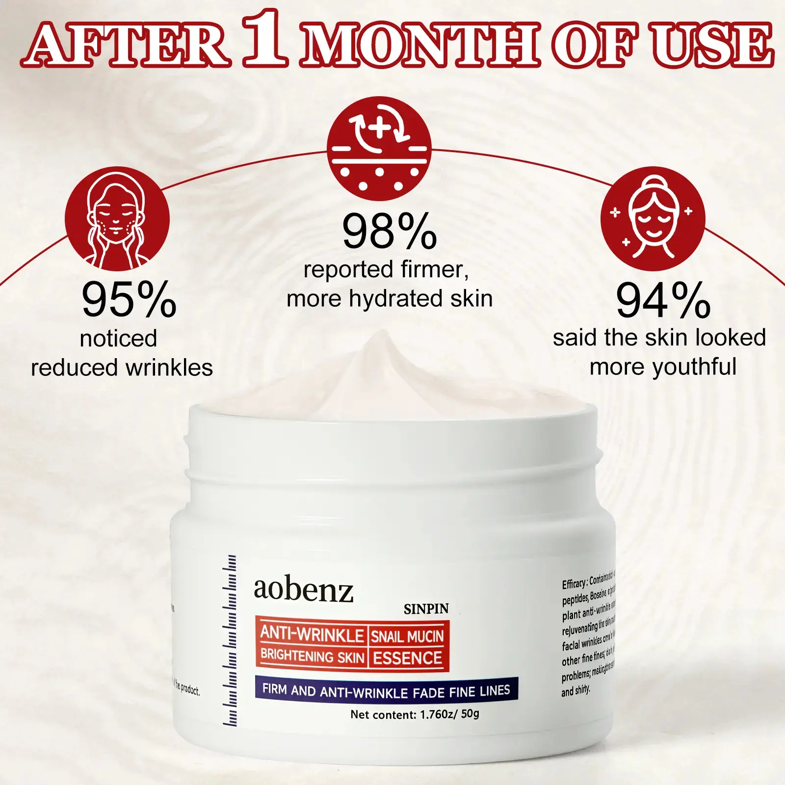 aobenz Snail Mucin Cream| Hydrating Face Moisturizer| For Smoother, Firmer-Looking Skin & Improved Appearance of Fine Lines