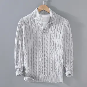 Men's Quarter Zip Pullover Cable Knit Casual Stand Collar Textured Sweater Soft Warm For Fall Winter Daily Wear