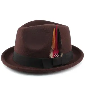 [Suitable Felt Bowler Hat Feathers] A Gentleman'S Bowler Hat Made of Felt, Suitable for Middle-Aged And Elderly Men, Featuring a Rolled Brim And a Stylish British Design with Feathers. thirteen  tracy  star  shirt spooky pokemon hawaiian sh love  gf  guy