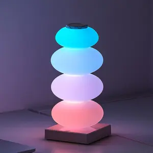 RGB Touch Table Lamp, Color Changing Night Light Candy Gourd Design, Rechargeable Bedroom Desk Ambient Light, Small Bedside Lamp for Bedroom Living Room Home Decor