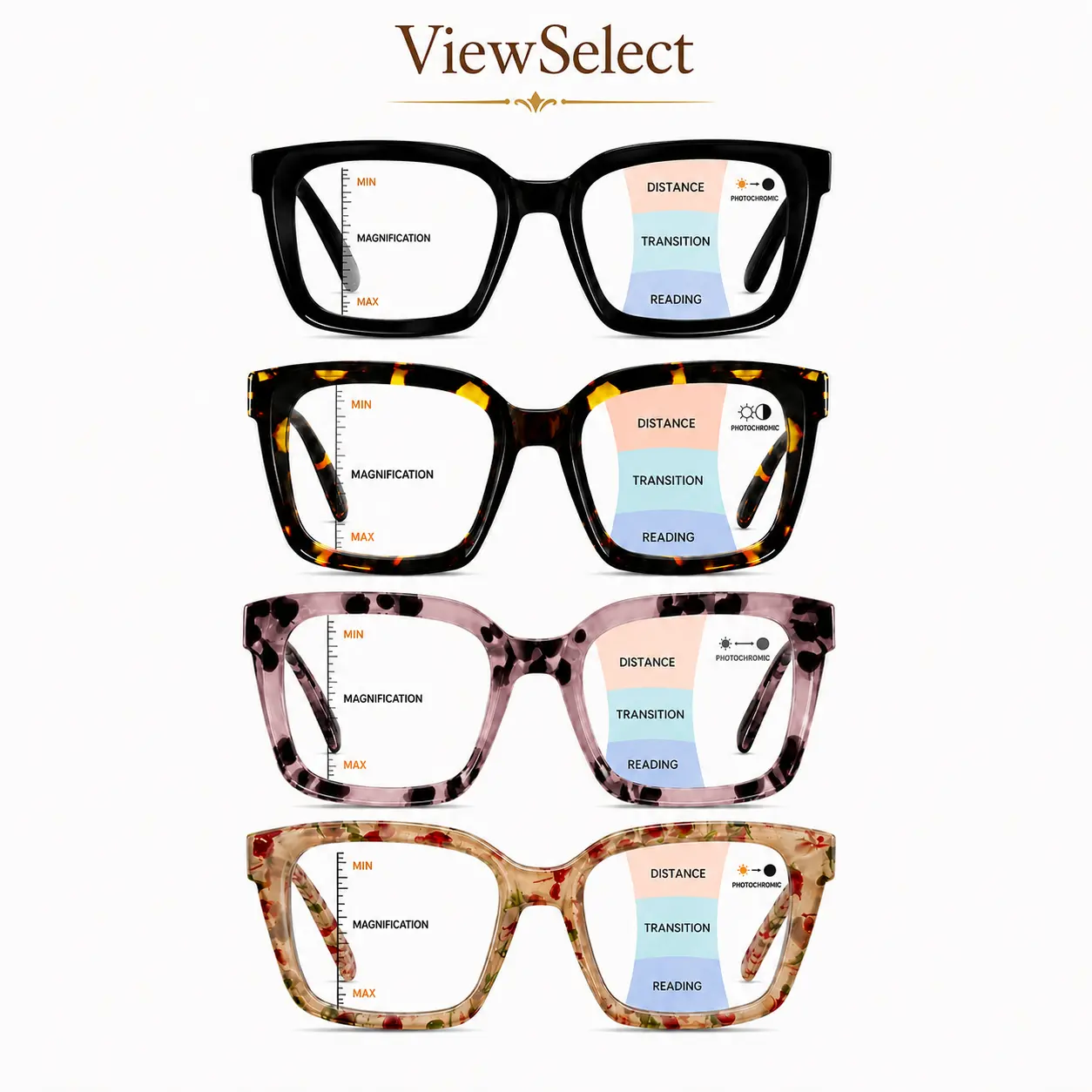Oversized Square Progressive Multifocal Reading Glasses, Blue Light Blocking No-Line Readers with Spring Hinges, Lightweight Anti-Glare Computer Glasses for Women & Men