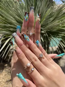 Blue Leopard Floral Press On Nails, Abstract Animal Print Nails, Soft Blue Neutral Nails, Handmade Press On Nail Set