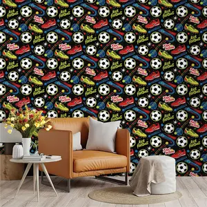 1 roll of cartoon football graffiti wallpaper black football shoes full of sports elements wardrobe washstand bedroom living room background wallpaper