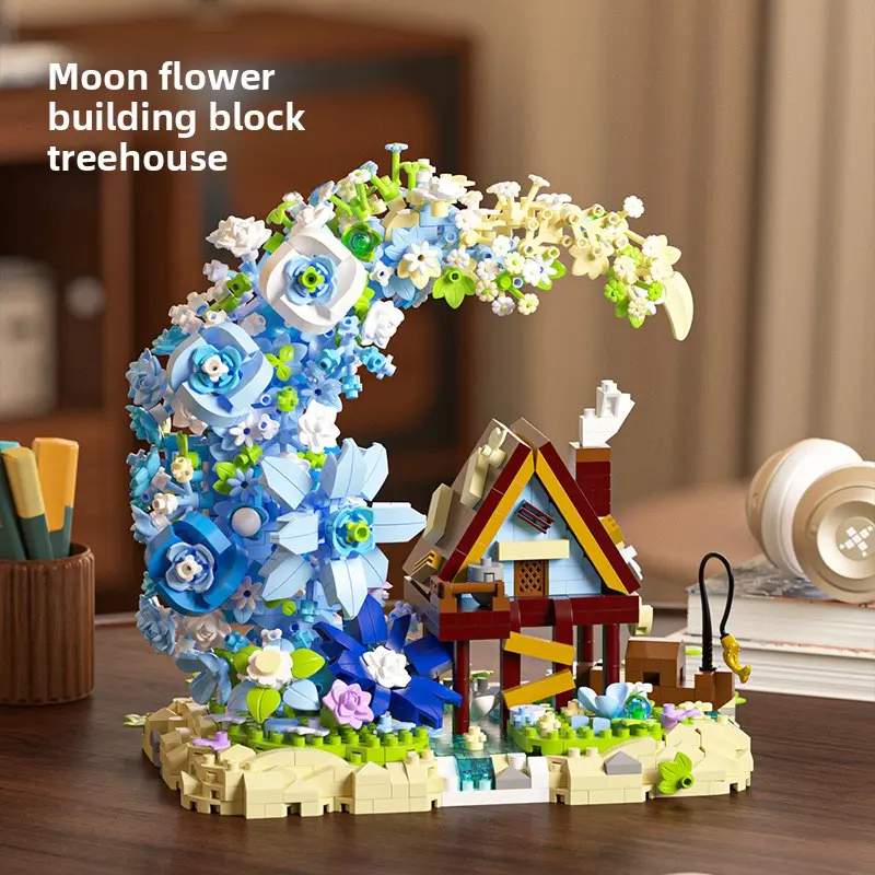 Unisex ABS Moon Flower Building Block Treehouse Kit, Creative DIY Building Bricks & Parts Toy, Ideal Holiday or Birthday Developmental Gift for Children