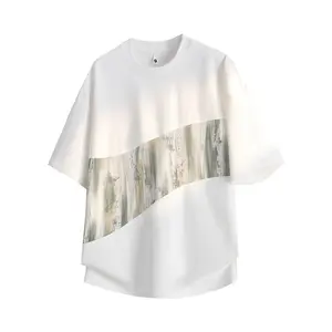 Summer 2026 New Men’s Heavyweight Drop-Shoulder Short-Sleeve T-Shirt, Patchwork Design, Bad Boy Street Style, High-Street Trendy Niche Loose Fit Top ZT9029
