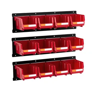 12 Compact Plastic Wall-Mounted Hanging Storage Bins & Steel Boxes, Home Organizer Set for Tool Storage, Space Saver for Workshops