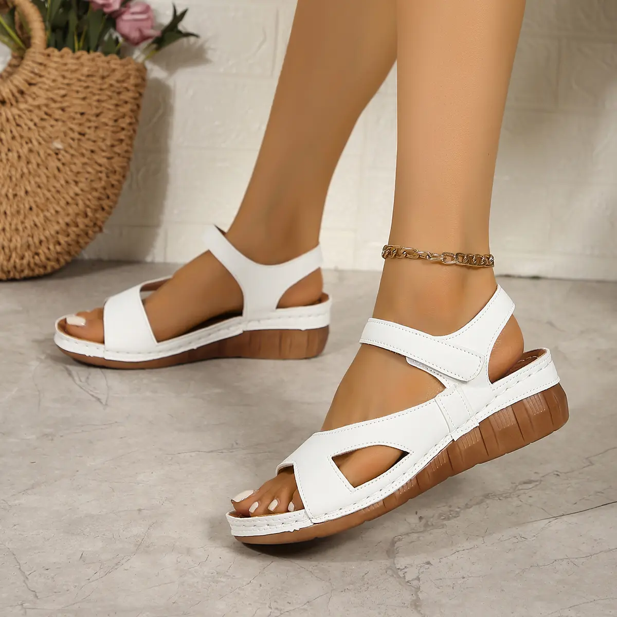 Women's Summer Slip-On Wedge Sandals with Delicate Floral Embroidery Soft Breathable PU Material Lightweight Comfortable Fashion Style Perfect for Outdoor Beach Walking Daily Commute Casual Outings Stable Durable Versatile Easy to Wear Footwear Shoe