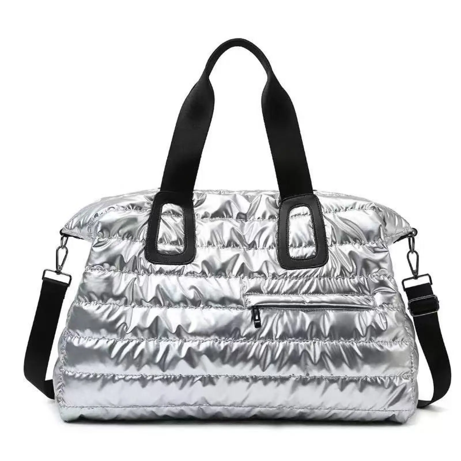 Women's Solid Color Polyester Tote Bag - Zipper Closure, Large Capacity, Crossbody Strap, Sports Bag, Shoulder Purse for Casual Wear, Athletic Basic Travel Use