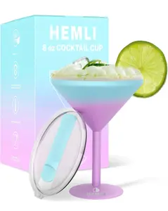 Hemli Insulated Martini Tumbler with Lid Outdoor Martini Glass Unbreakable Martini Tumbler Stainless Steel - 8 oz