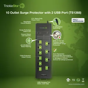 10 Outlet Surge Protector with 2 USB Ports