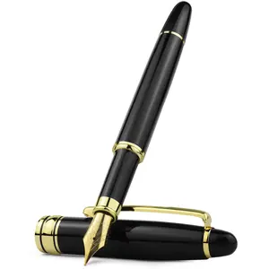 Black metal fountain pen 0.5mm medium-fine nib, business signature calligraphy pen non-slip metal grip, office meeting pen student exam quick-drying writing tool, replaceable ink cartridge, Calligraphy Pens For Writing