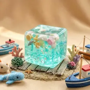 Pokoja Land Ocean Theme Sensory Stress Cube, Decorated with Cartoon Shells, Conchs, Fishes, Ice Cream Elements, Perfect for Outdoor and Office