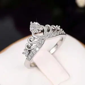 Zircon Crown Love Heart Ring for Women Jewelry Gift