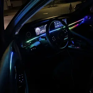 DIBMS APP Controlled RGB Car Interior Light strip,43.3 Inches Acrylic Auto Ambient Lighting Kit with Dreamcolor Chasing, Center Console Dashboard Lamps with APP Remote Control, Universal model, tape installation or embedded