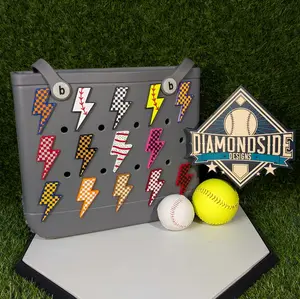 Lightning Bolt Charm for Bogg Style Bags: Checkered, Baseball, Softball and Holiday Styles