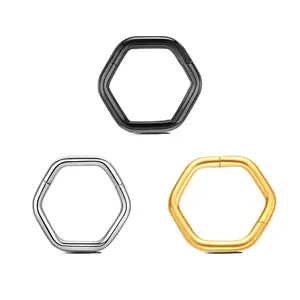 HERVAY 16G/10MM Hypoallergenic Stainless Steel Nose Septum Ring Black Silver Gold Hoop Rook Helix Daith Stud Unisex Body Piercing Jewelry with Butterfly Decor