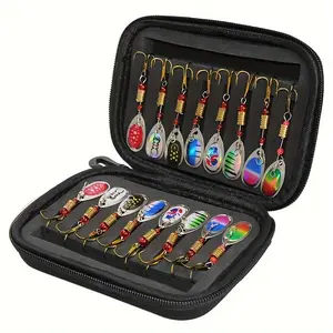 Set of 16 Rotating Composite Glitter Fishing Lures, Spoon Shape Fish Bait, Rotating Fishing Set, Artificial Fishing Lures, Fishing Gear Set