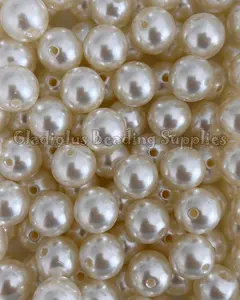 16mm White Pearl Beads, Acrylic Solid Beads, Resin, Loose, Chunky, Round, Gumball, Crafting Supplies