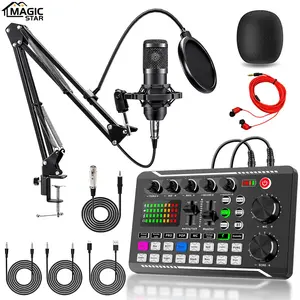 Professional Podcast Equipment Kit, BM-800 Microphone Set Mixer with Sound Converter/Mixer Control BT Connection for Mobile Phone, Computer Notebook