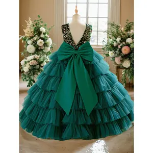 Girls' Sparkling Sequin Backless Princess Party Dress with 3D Bow - A-Line Long Formal Gown Christmas, Weddings, Prom & Recitals - Elegant Dance all-Season Wear