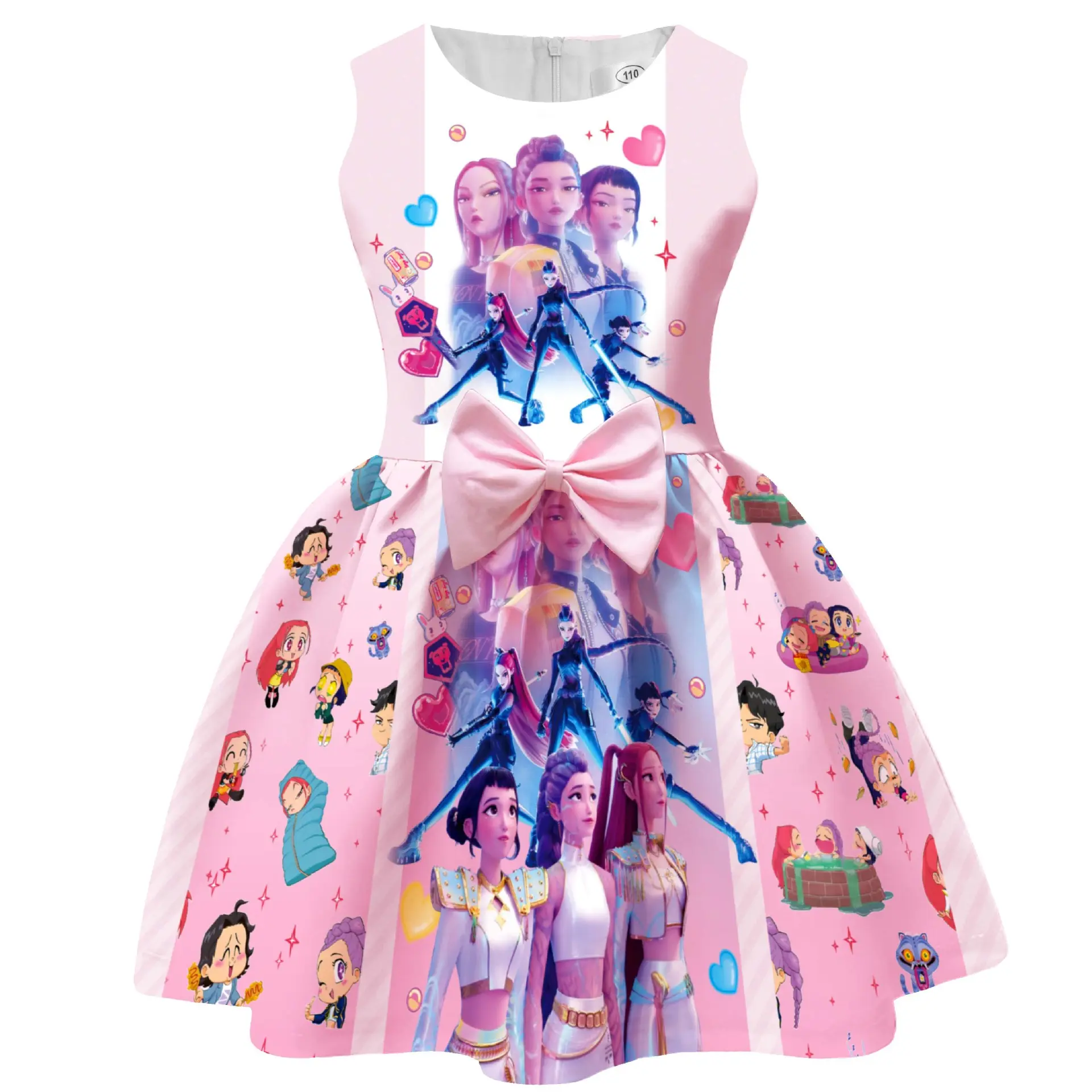 Girls' Princess Themed Costume - Cute Digital Print Dress with Puff Sleeves, Big Bow, Cotton Liner for Halloween Cosplay, Party Outfit, Themed Costumes